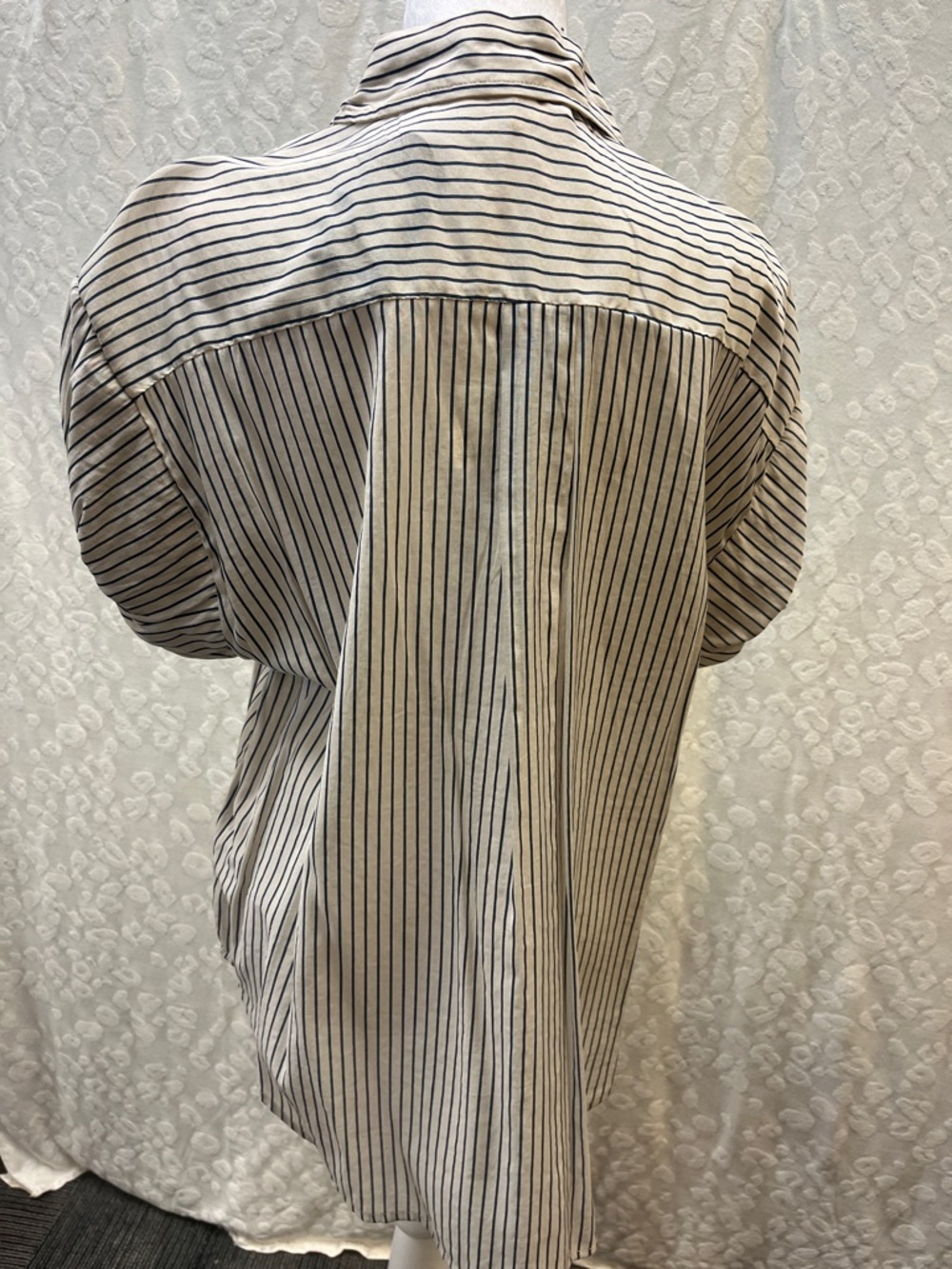 By Together Cream and Black Striped Women's Button-Back Blouse